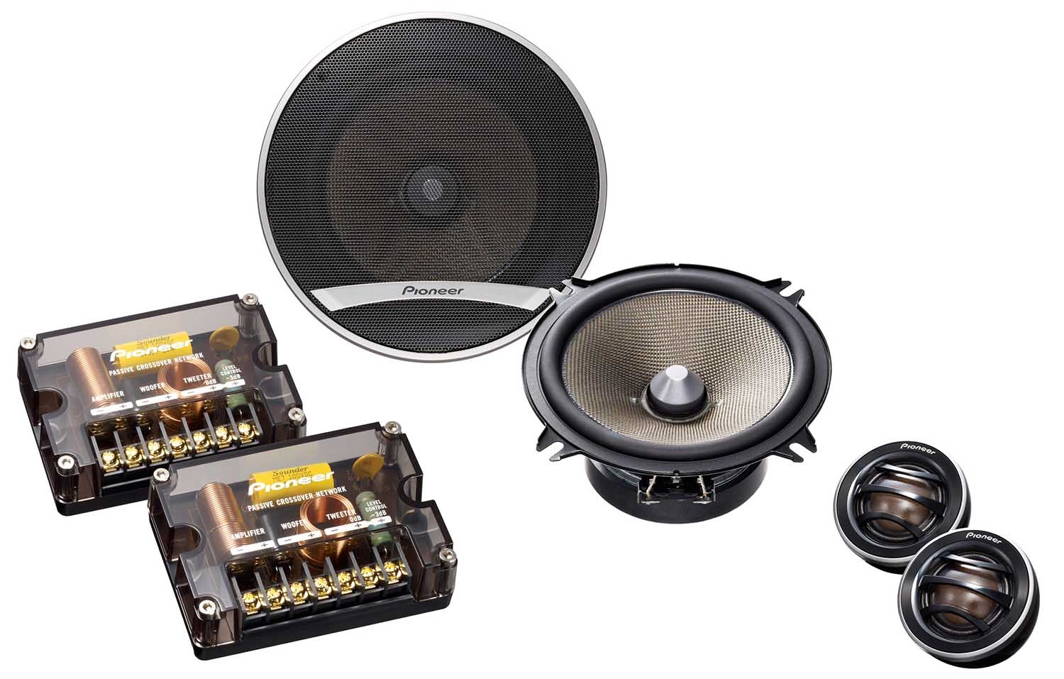 Komponentná súprava reproduktorov Pioneer TS-E130Ci so samostatnou výhybkou a nastaviteľnými korekciami výšok +- 3 dB